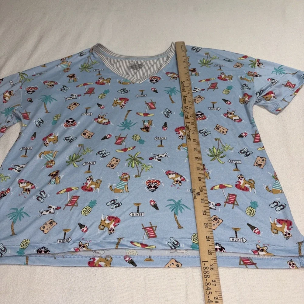 Cuddl Duds Women's 2pc Pajama Set Top & Shorts Size L Blue Dog Beach Print